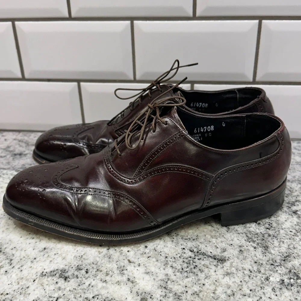 Florsheim Mens 8 D Wingtip‎ Oxford Burgundy Leather Brogue Dress Shoes Classic